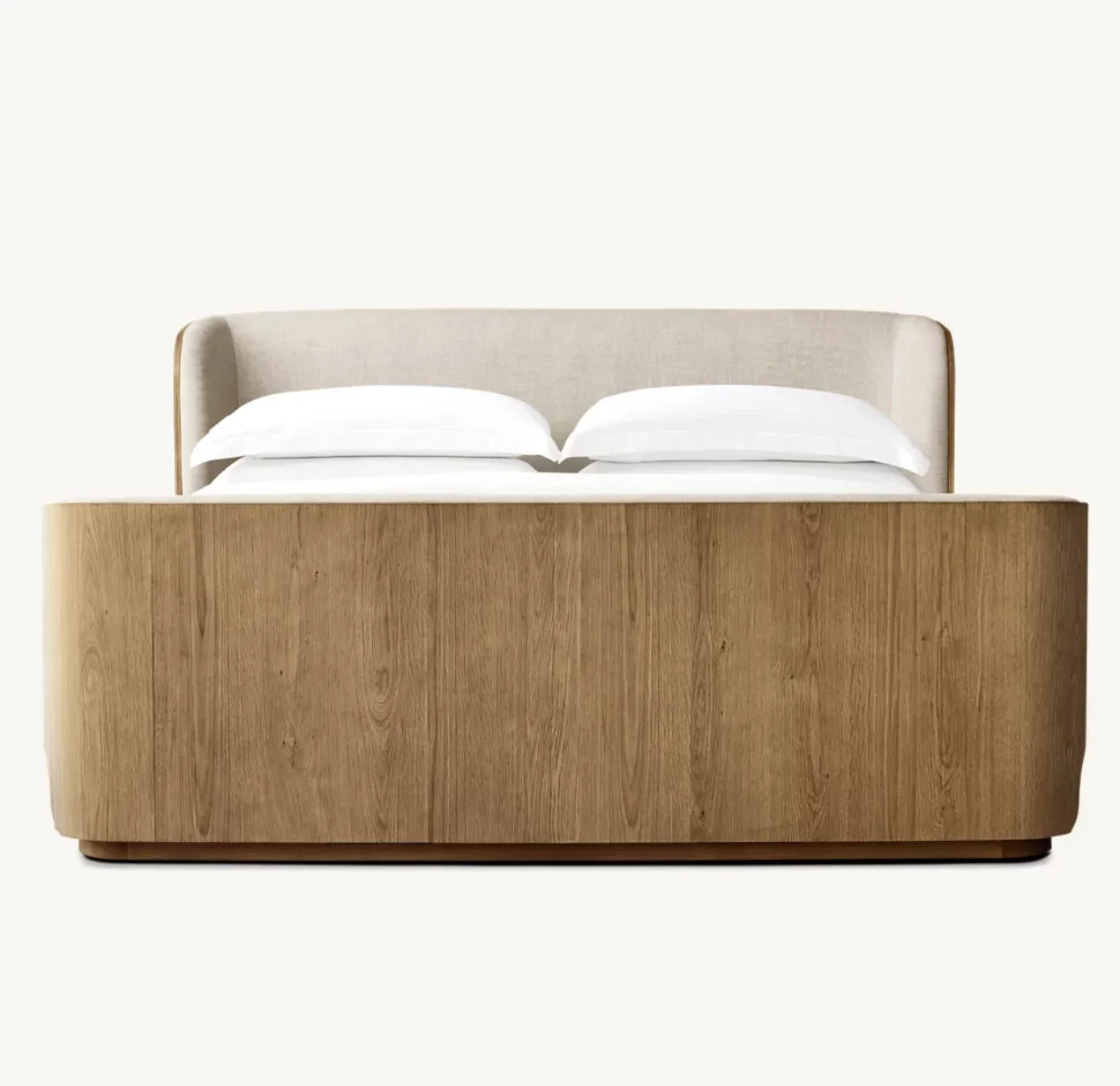 Shelter Bed with Upholstered Headboard – Brushed Oak Modernist Statement Piece