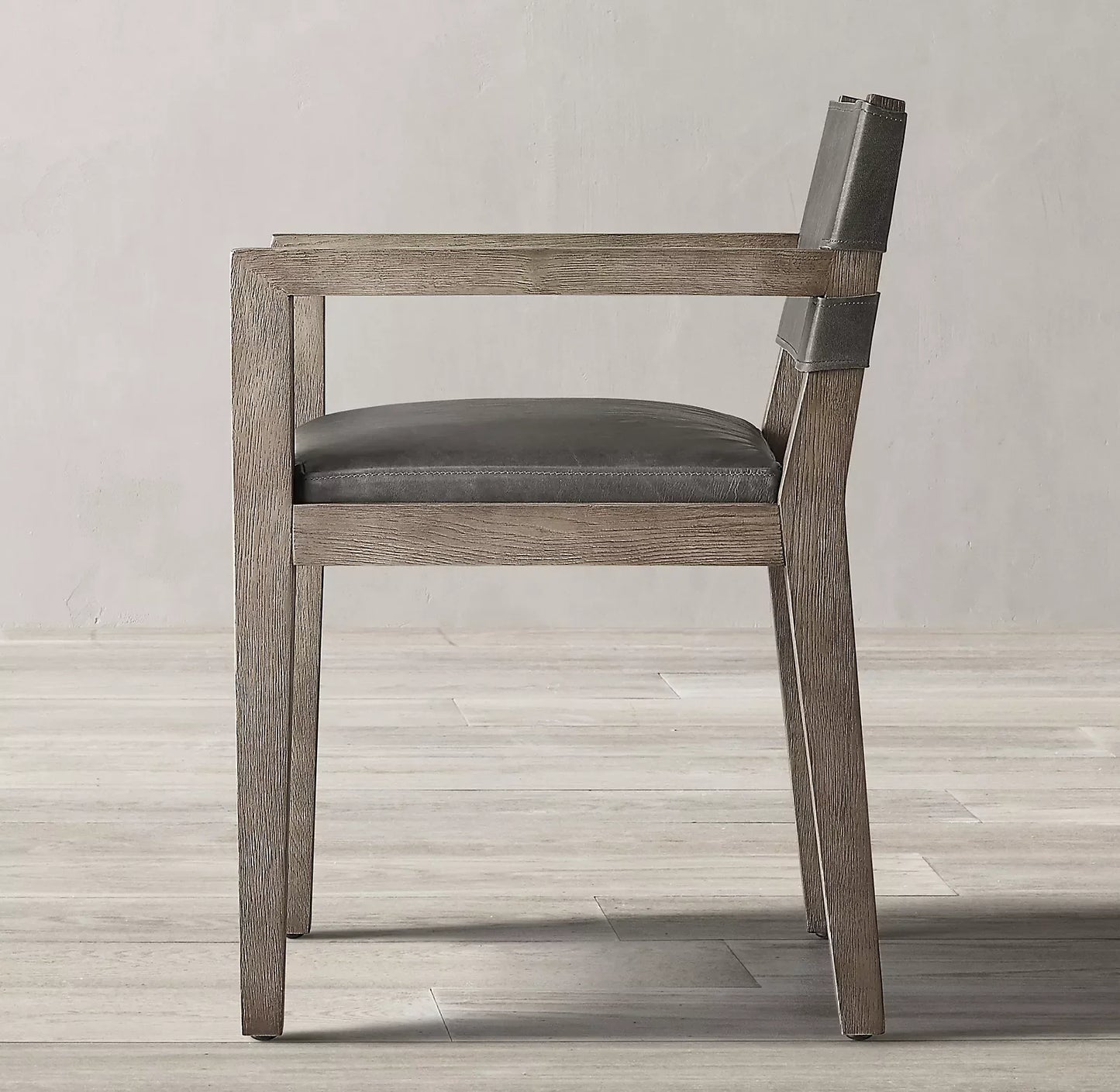 Armchair Midcentury Geometric Design – Saddle Leather Solid Oak Designer Statement Piece