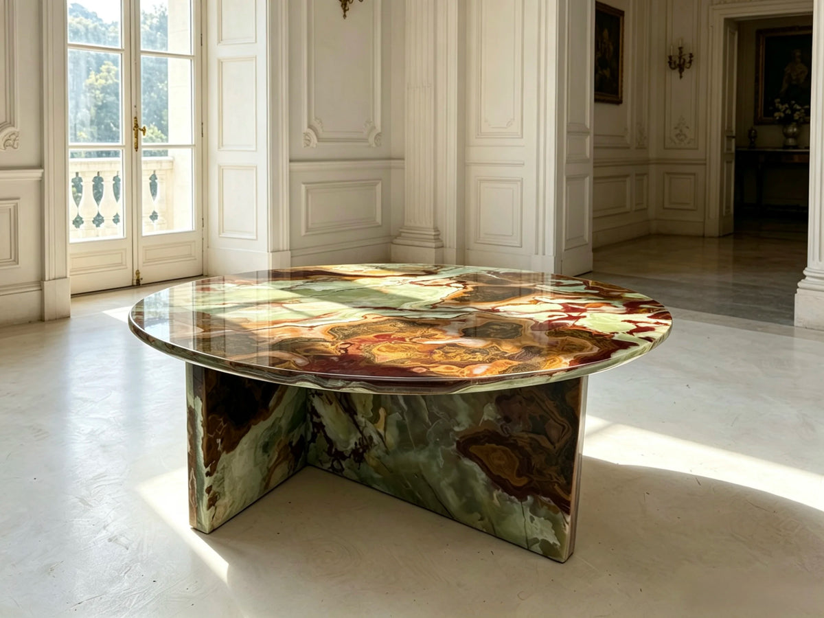 Modern Minimalist Green Jade Marble Round Coffee Table