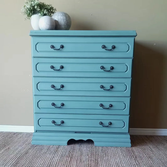 Five-Drawer Cabinet – French Retro Solid Birch Wood Blue Storage | 111