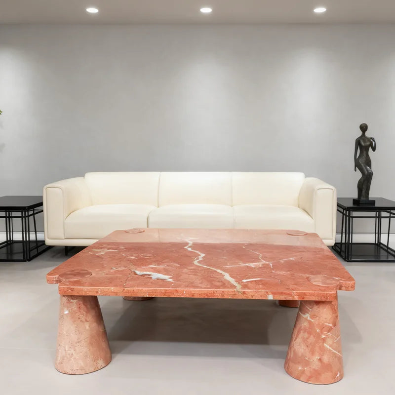 Luxury Square Natural Red Marble Coffee Table Modern Italian Style for Villa