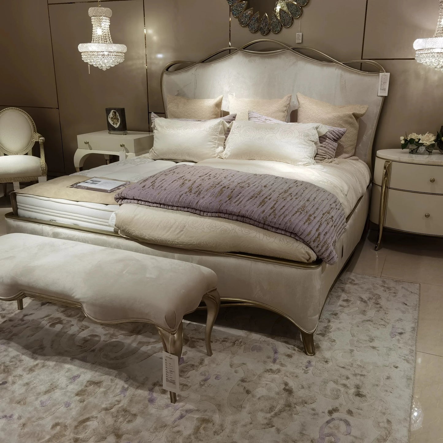 French Cream Upholstered Bed – Solid Birch Wood Frame | 26-148