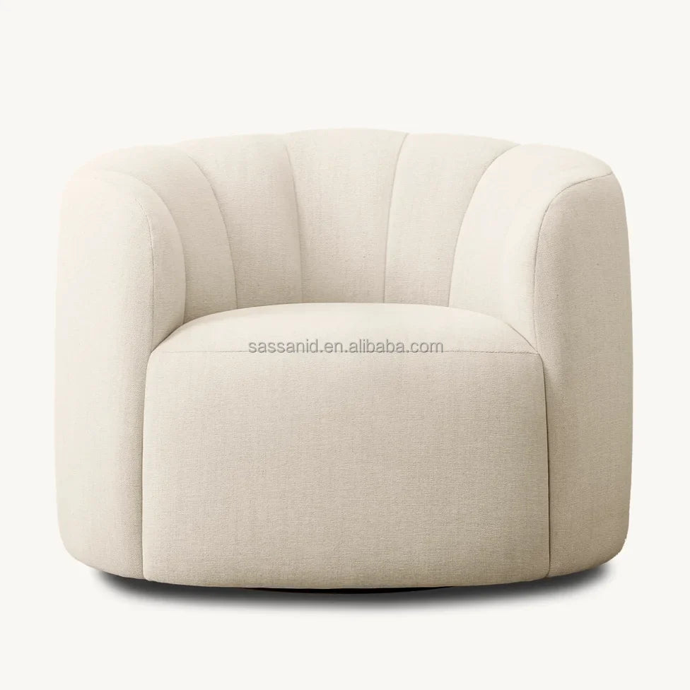Club Chair Sculptural Swivel 37.5"W – Natural Linen Adriana Midcentury | C626