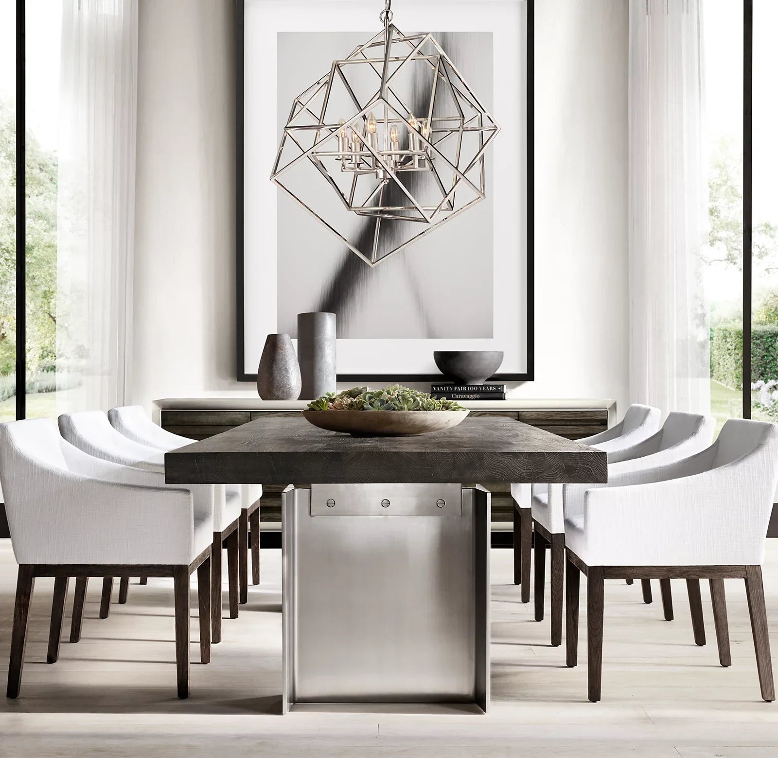 Sassanid Dining Table – Rectangular Beam in Dry Brown French Oak & Light Pewter