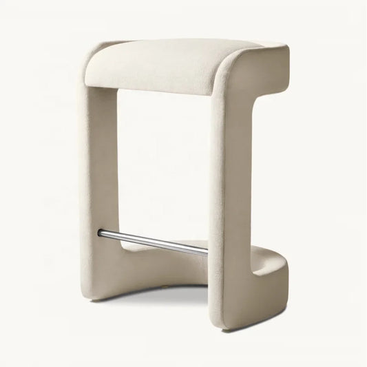 Cantilevered Bar Stool – Postmodern Fabric Seat with Oak Frame