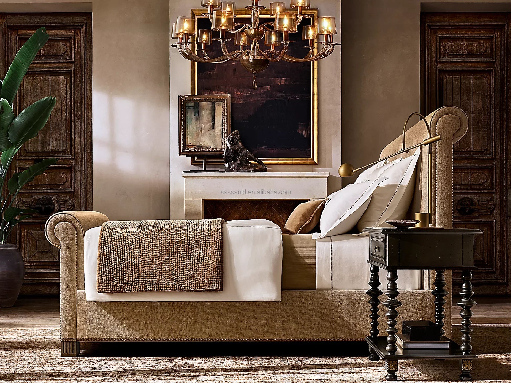 Vendome Fabric Panel Bed – Sculptural Sand Upholstered Statement Piece