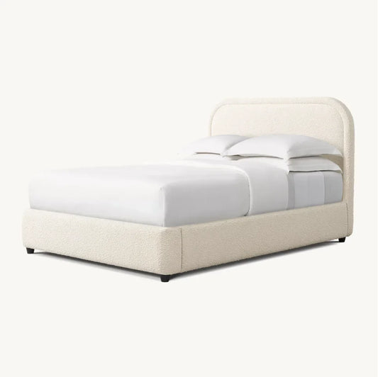 Upholstered Panel Bed – Tufted Headboard, White Berkshire Leather, Modern