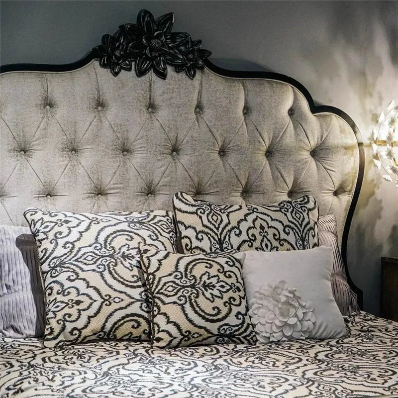 French Retro Solid Wood Double Bed – Antique Buckle Design