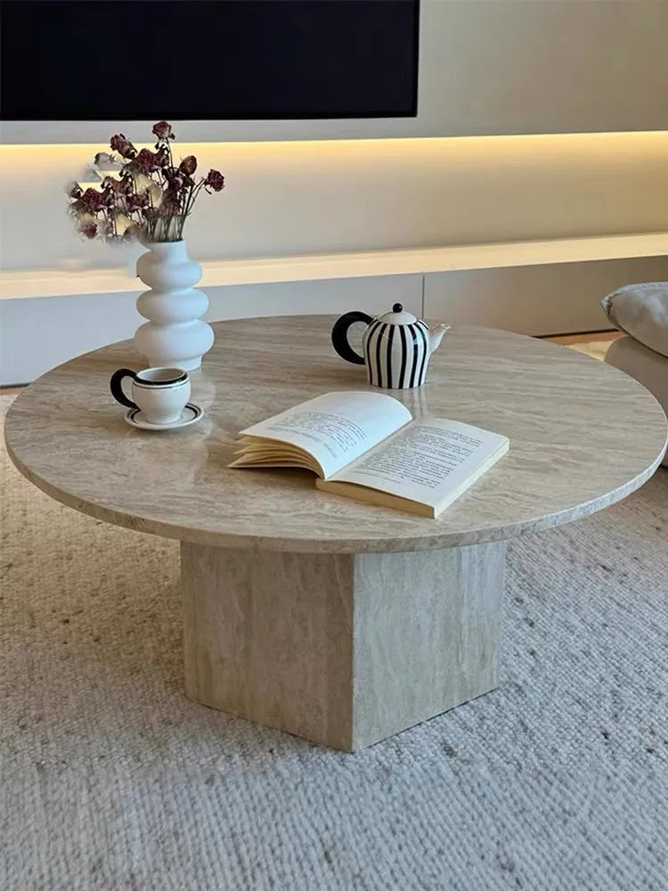 Luxury Round Natural Travertine Coffee Table Modern Italian Style for Villa