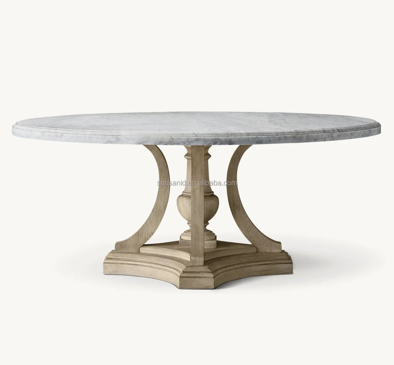 St. James Round Dining Table – Honed Carrara Marble & Hardwood