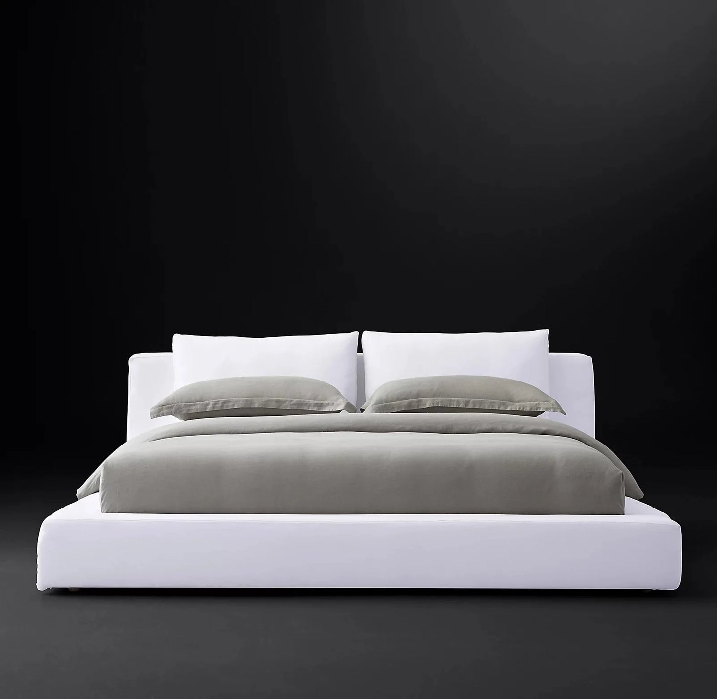 Slipcovered Platform Bed – Tufted Linen & Velvet European Designer Statement Piece