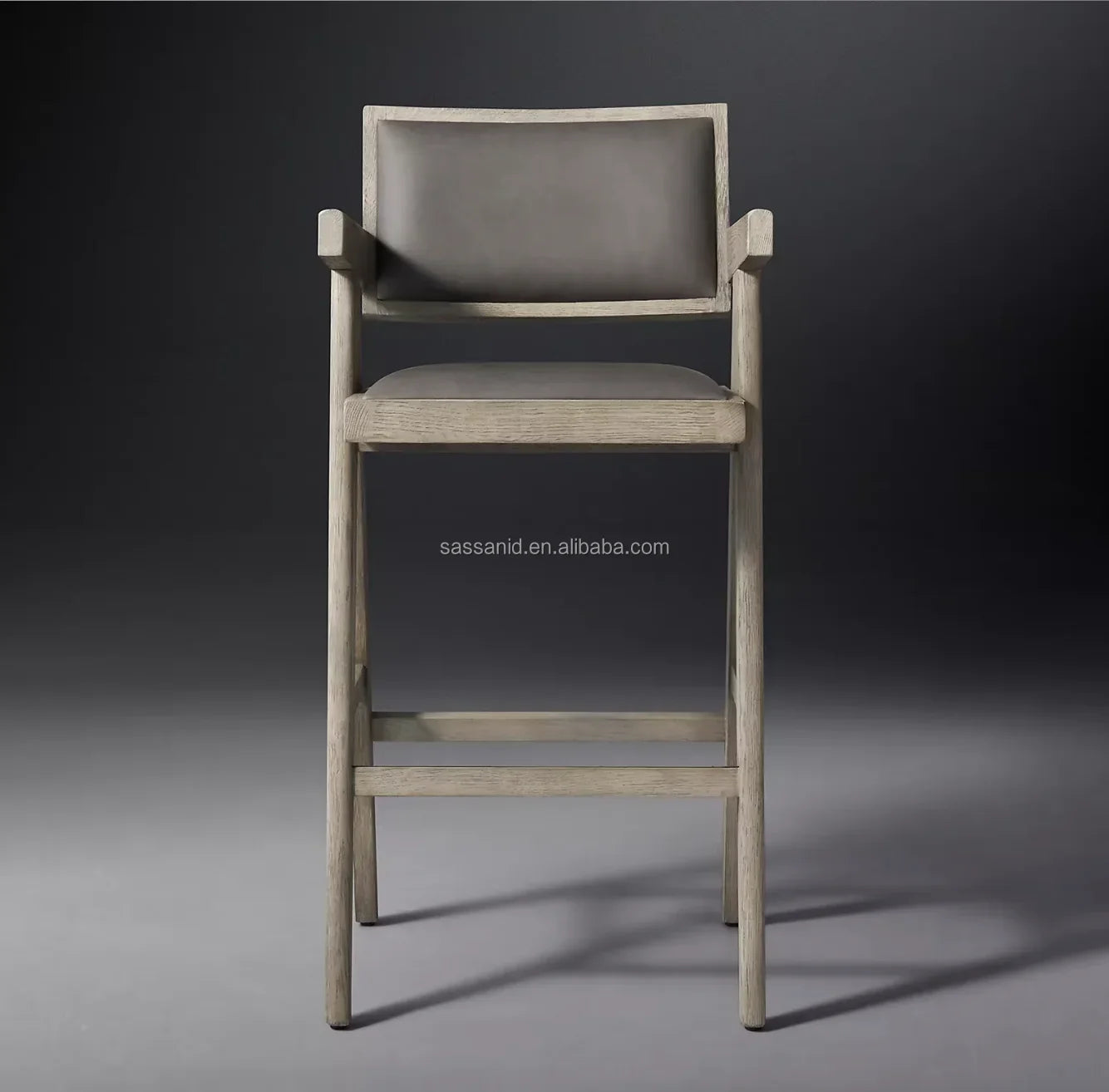 Jakob Leather Bar & Counter Stool – Midcentury Brushed Grey Oak