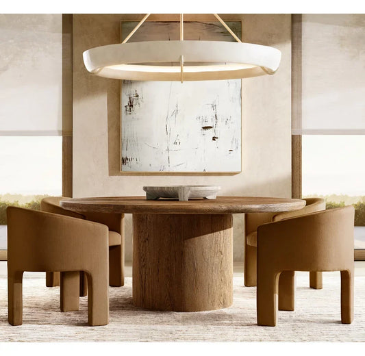 Organic Mid-Century Pedestal Round Dining Table – Solid Oak Statement Piece