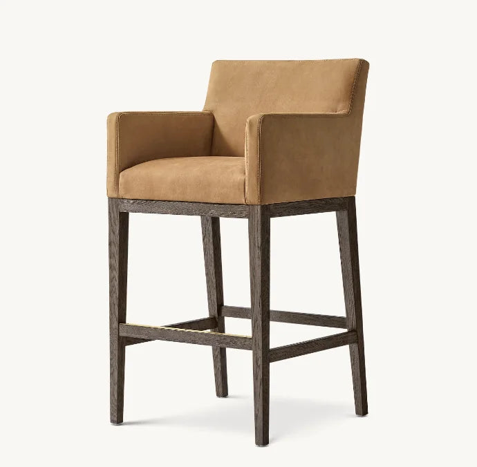 Morgen Track Arm Bar Stool – Contemporary Leather Oak Designer Furniture