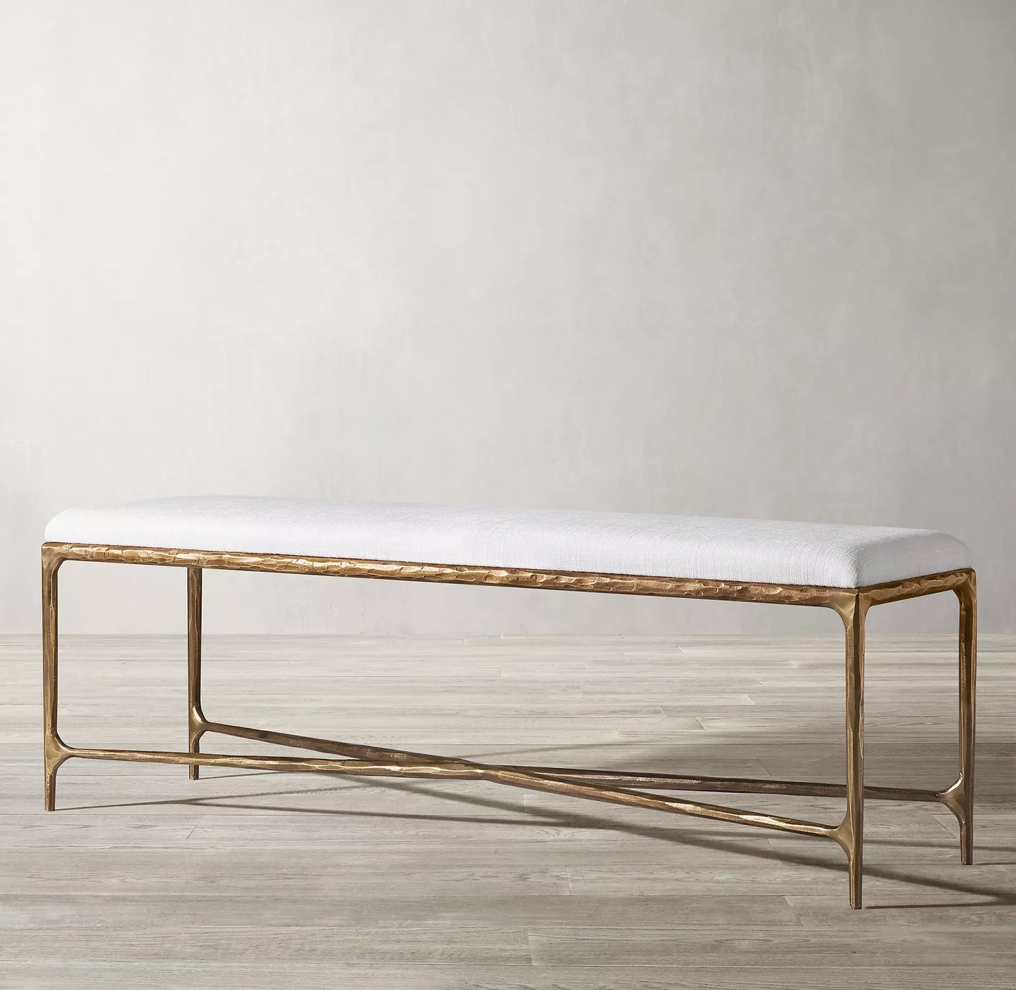 End-of-Bed Bench – Hand Forged Brass Base with Tailored Upholstery