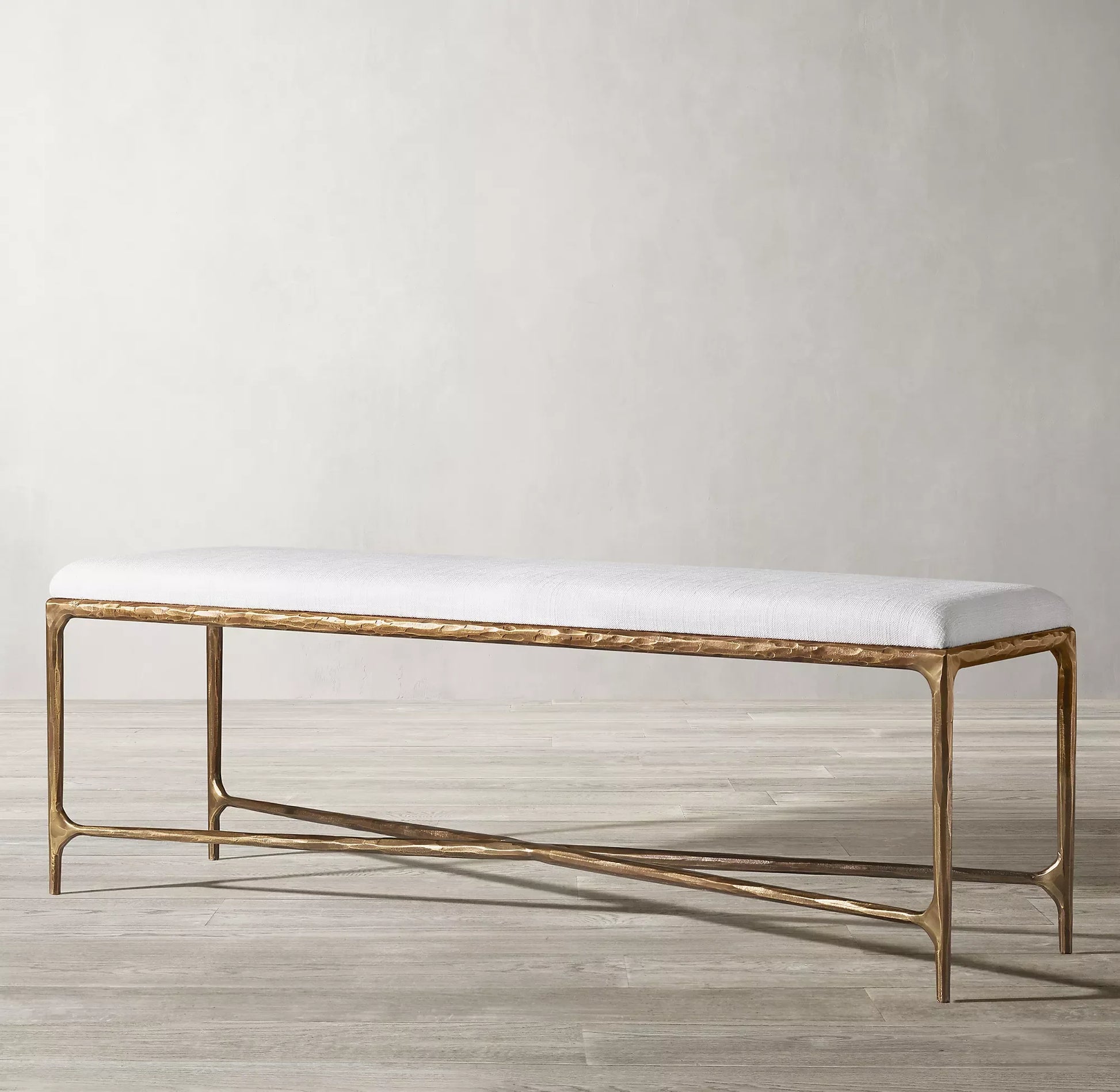 End-of-Bed Bench – Hand Forged Brass Base with Tailored Upholstery