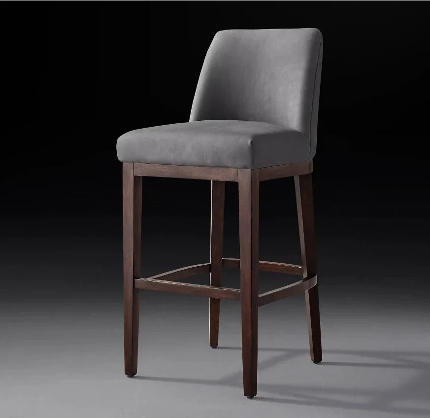 Morgan Curved-Back Leather Bar & Counter Stool – Mid-Century European Oak Statement Piece