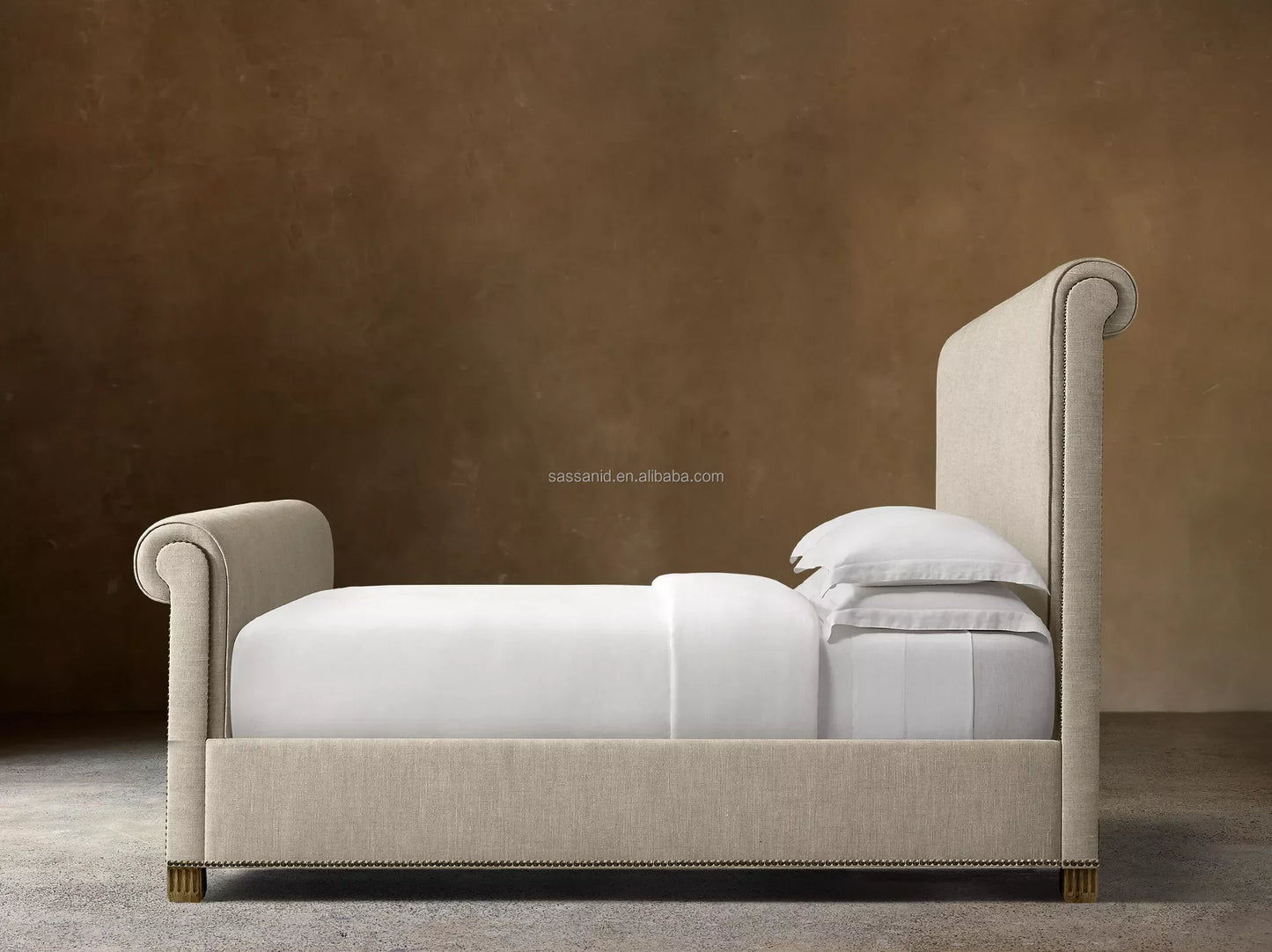 Vendome Fabric Panel Bed – Sculptural Sand Upholstered Statement Piece
