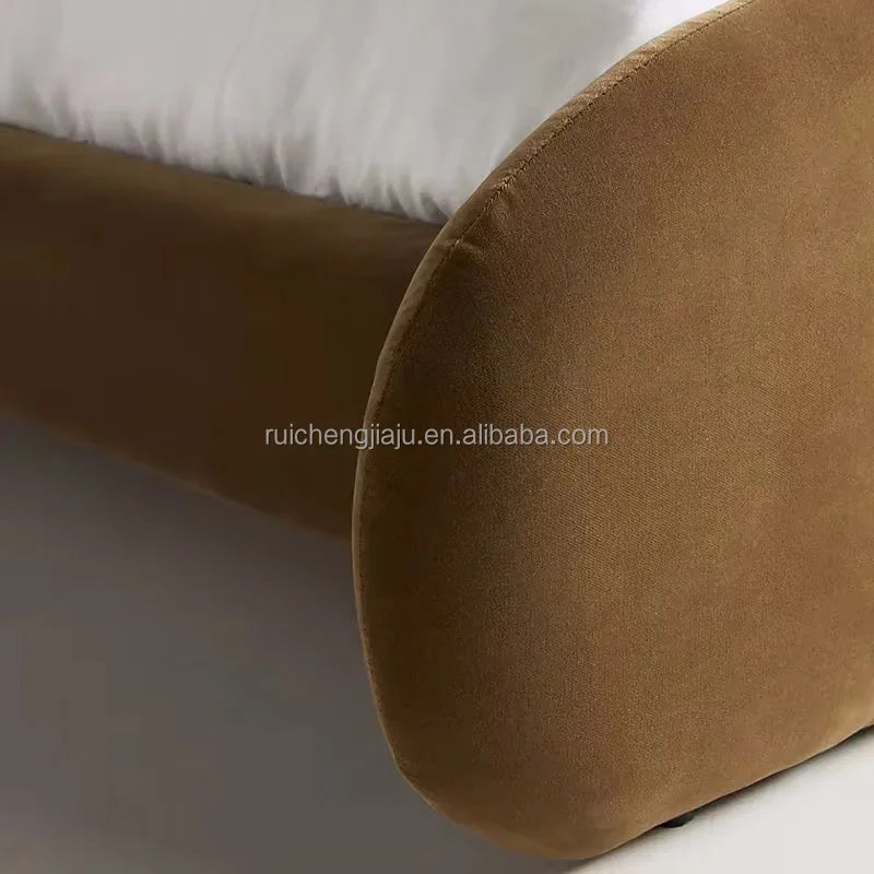 Wabi-sabi Upholstered Bed – Curved Soft-sided Frame in Velvet