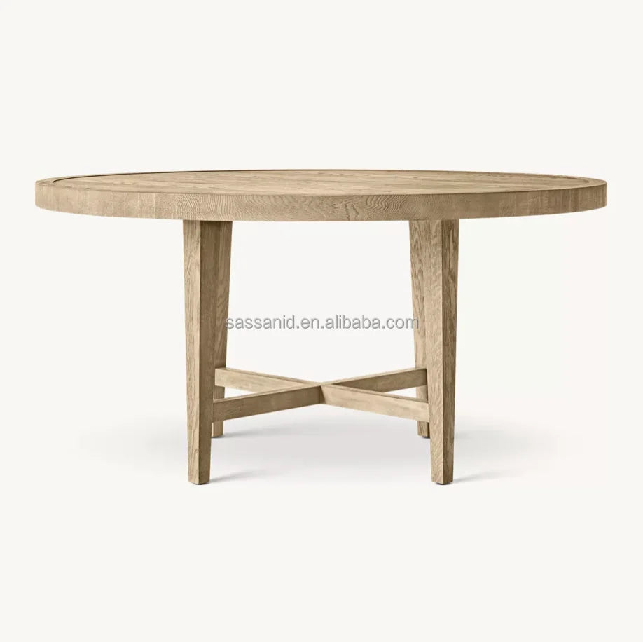 Contemporary French Round Dining Table – Grey Oak Statement Piece