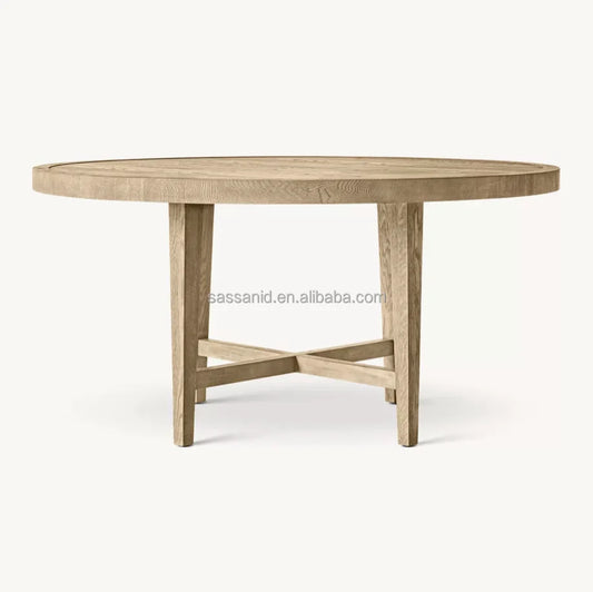 Contemporary French Round Dining Table – Grey Oak Statement Piece