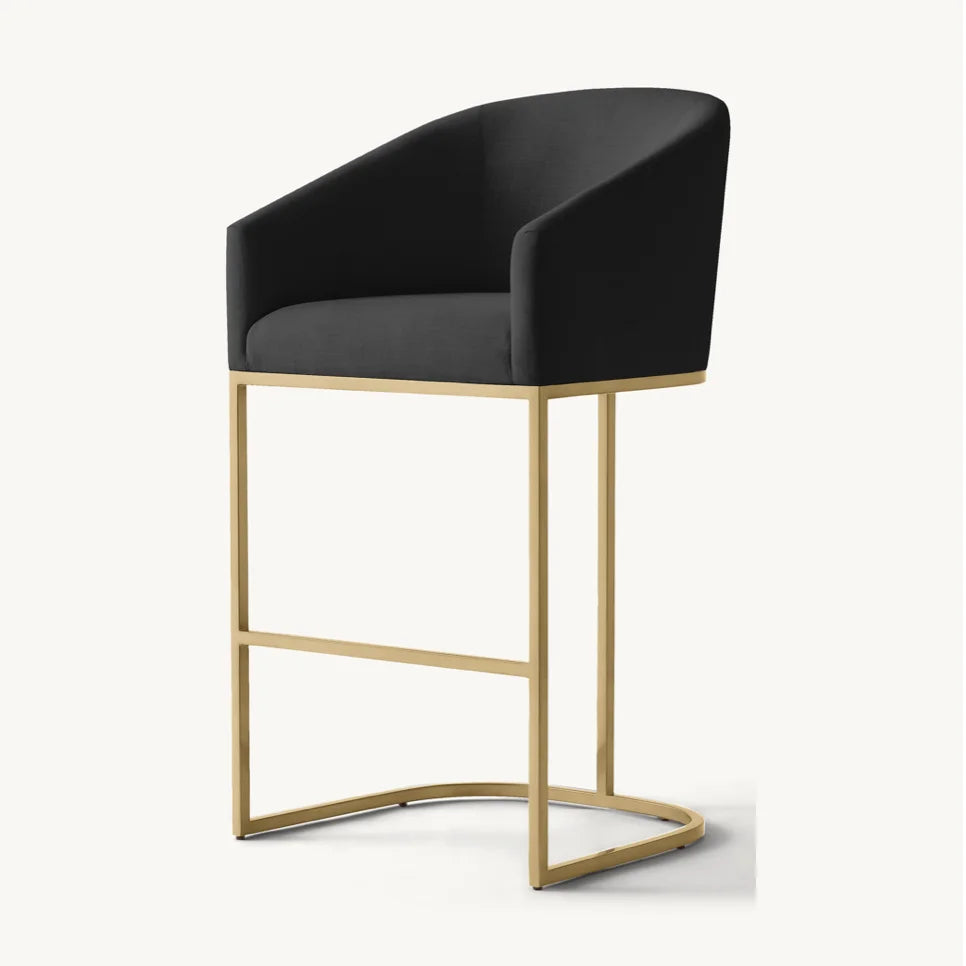 Italian Postmodern Barrelback Bar Stool – Fabric Upholstered Statement Piece