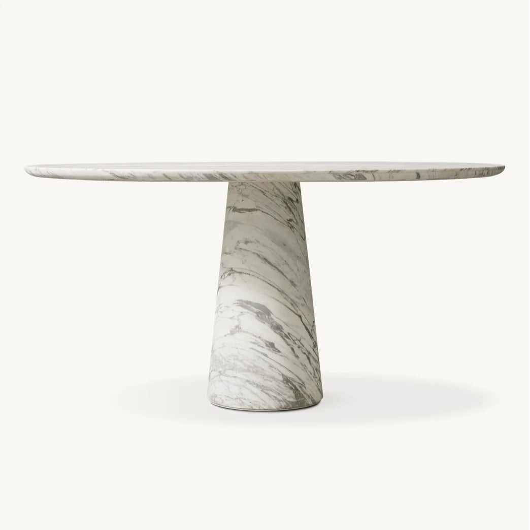 Round Dining Table – Sculptural Italian Arabescato Marble Celline Statement Piece