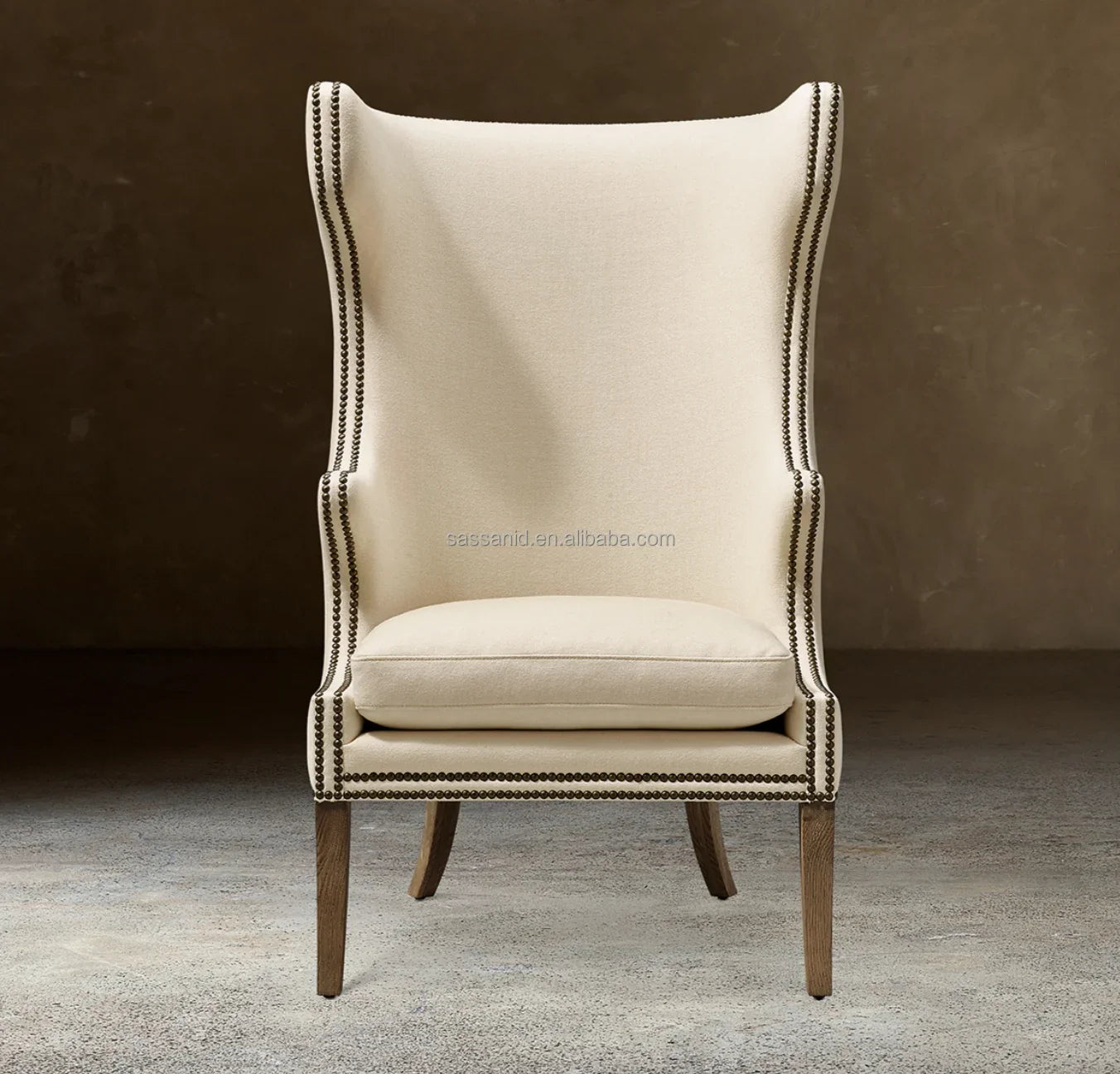 Beckett Wing Chair – Nailhead Trim Upholstered Accent Chair – Danish Modern Statement Piece | 108747137853