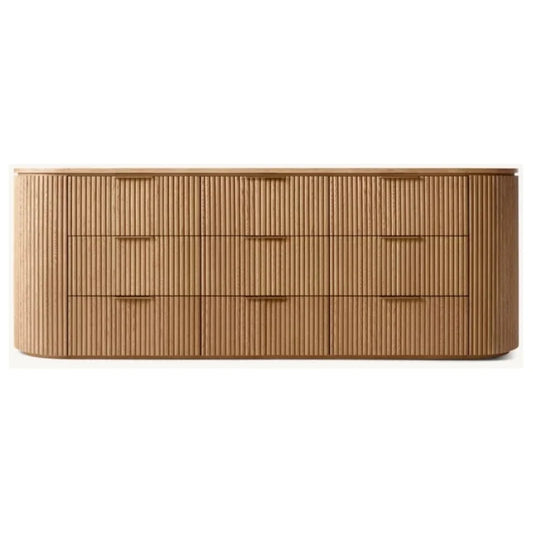 French Style 9-Drawer Chest 67in – Solid Birch Wood Storage Cabinet Statement Piece