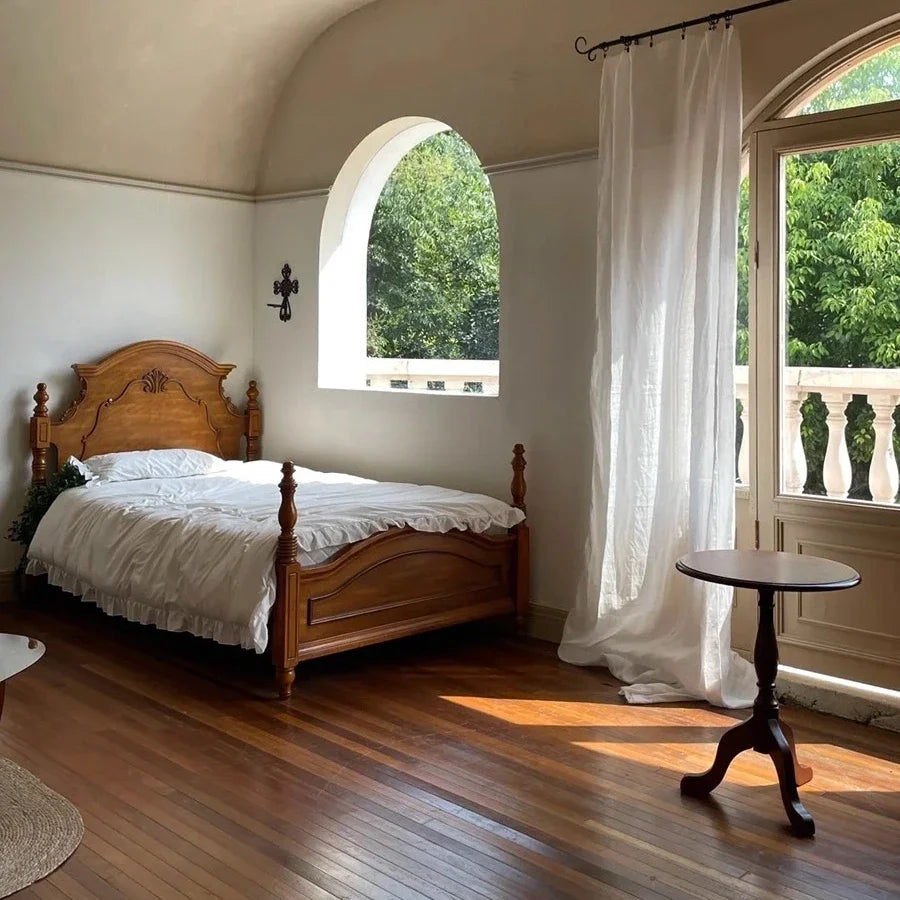 Retro Solid Wood Palace Bed – Birch Timber Statement Piece