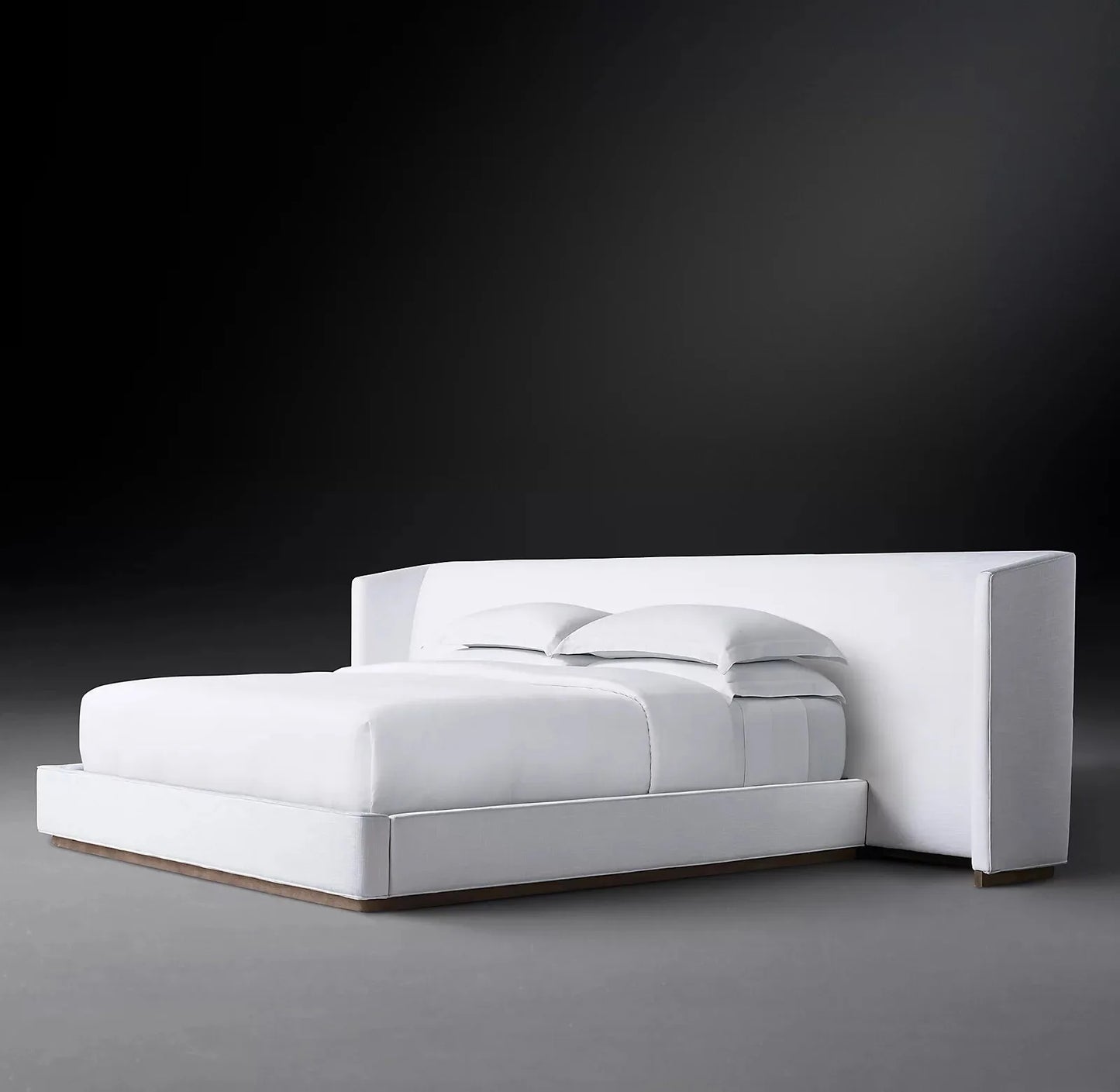 Upholstered Bed with Extended Headboard – Tufted Linen Modern Statement Piece