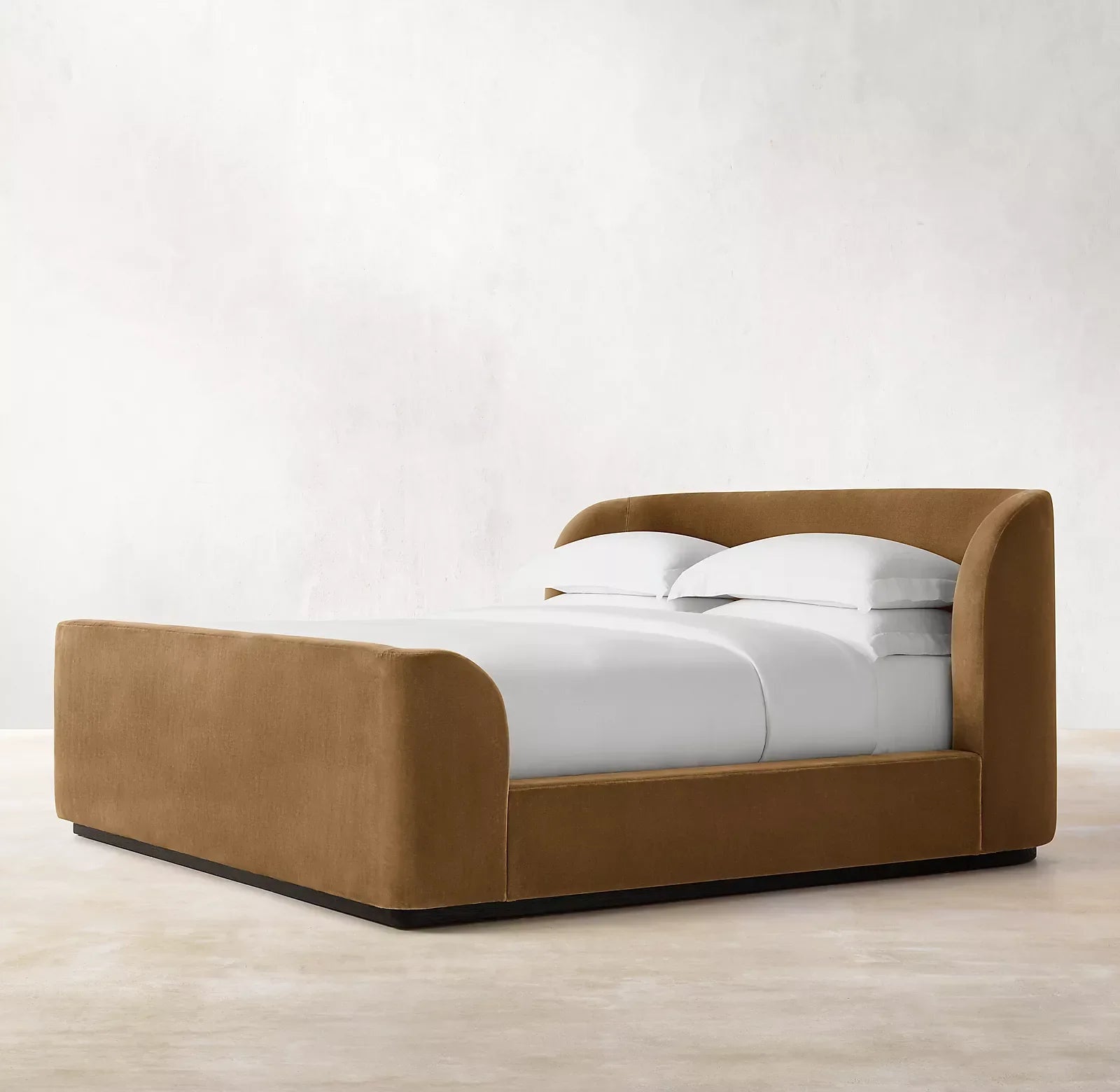 Copenhagen Fabric Panel Platform Bed – Burnt Caramel European Statement Piece