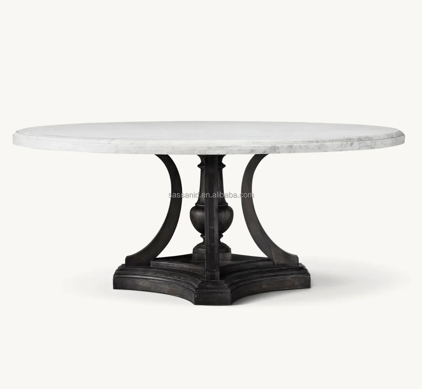 St. James Round Dining Table – Honed Carrara Marble & Hardwood