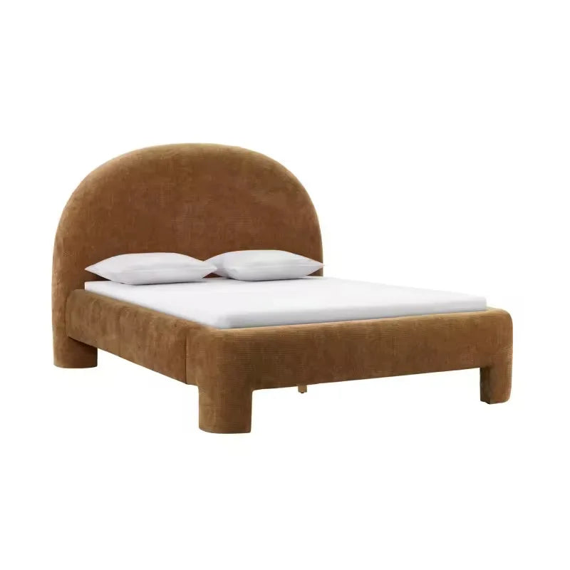 Minimalist Upholstered Bed – Curved Velvet Statement Piece 026