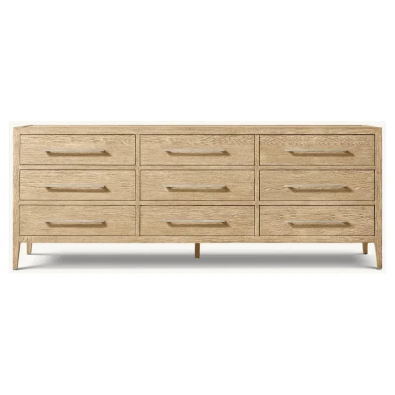 9-Drawer Sideboard 71-inch French Antique Solid Birch Wood Statement Piece
