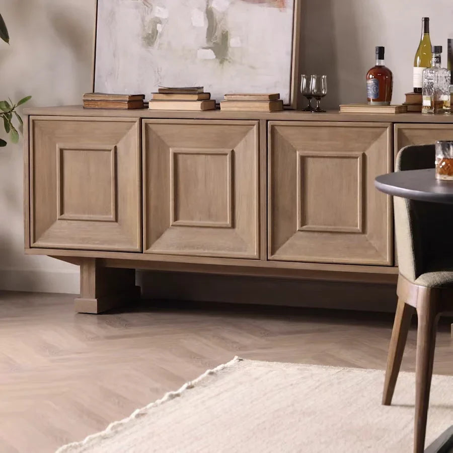 French Country 4-Drawer Sideboard 82in – Solid Birch Wood Statement Piece