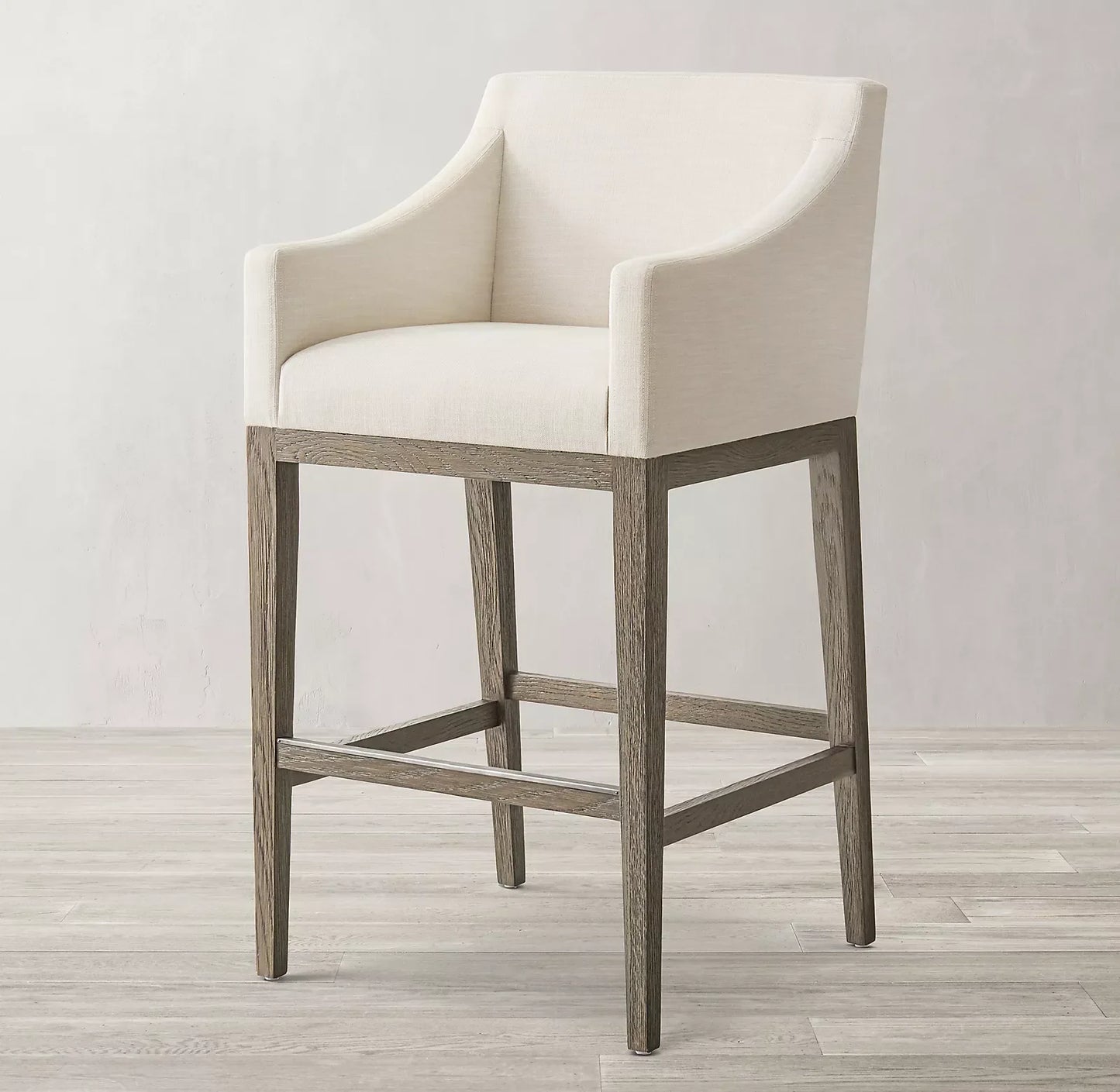 Morgen Slope Arm Bar & Counter Stool – Upholstered Fabric Oak Frame Statement Piece
