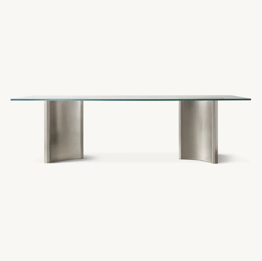 Rectangular Dining Table – Postmodern Luxury Glass Top Metal Base Statement Piece