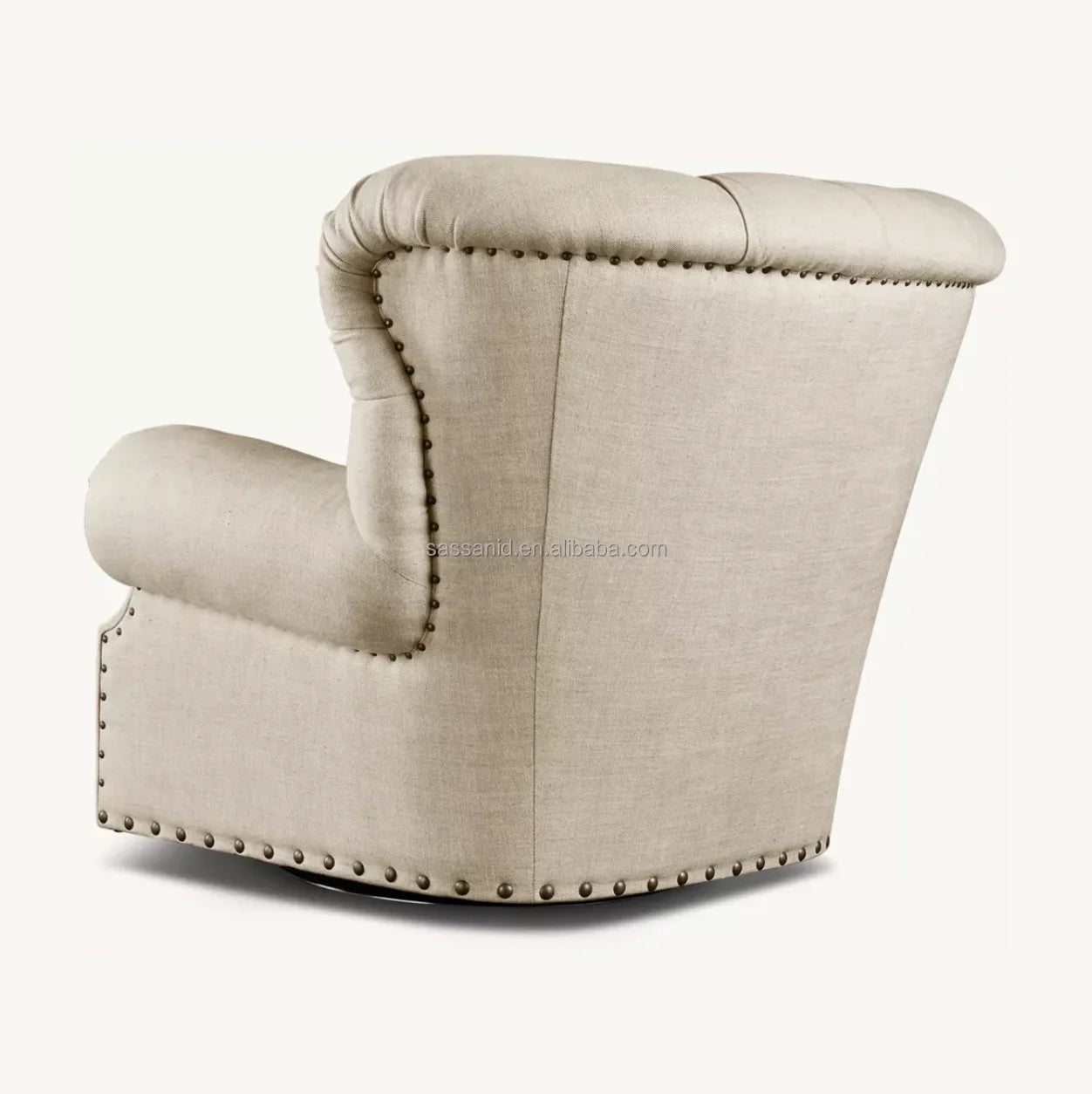 Wingback Accent Chair with Nailhead Trim, Linen – French Contemporary Style