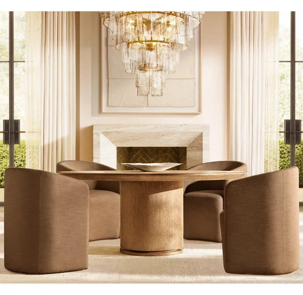 Round Dining Table 60" – Mid-Century Brushed Oak – Solid Wood | 1600934229981