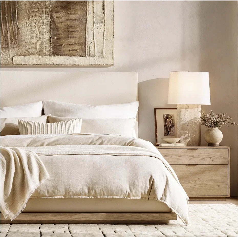 Montecito Fabric Panel – Contemporary Oak Wood Platform Bed