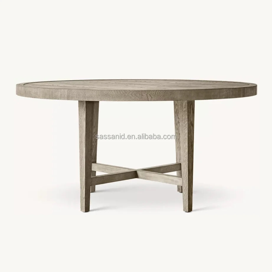 Contemporary French Round Dining Table – Grey Oak Statement Piece