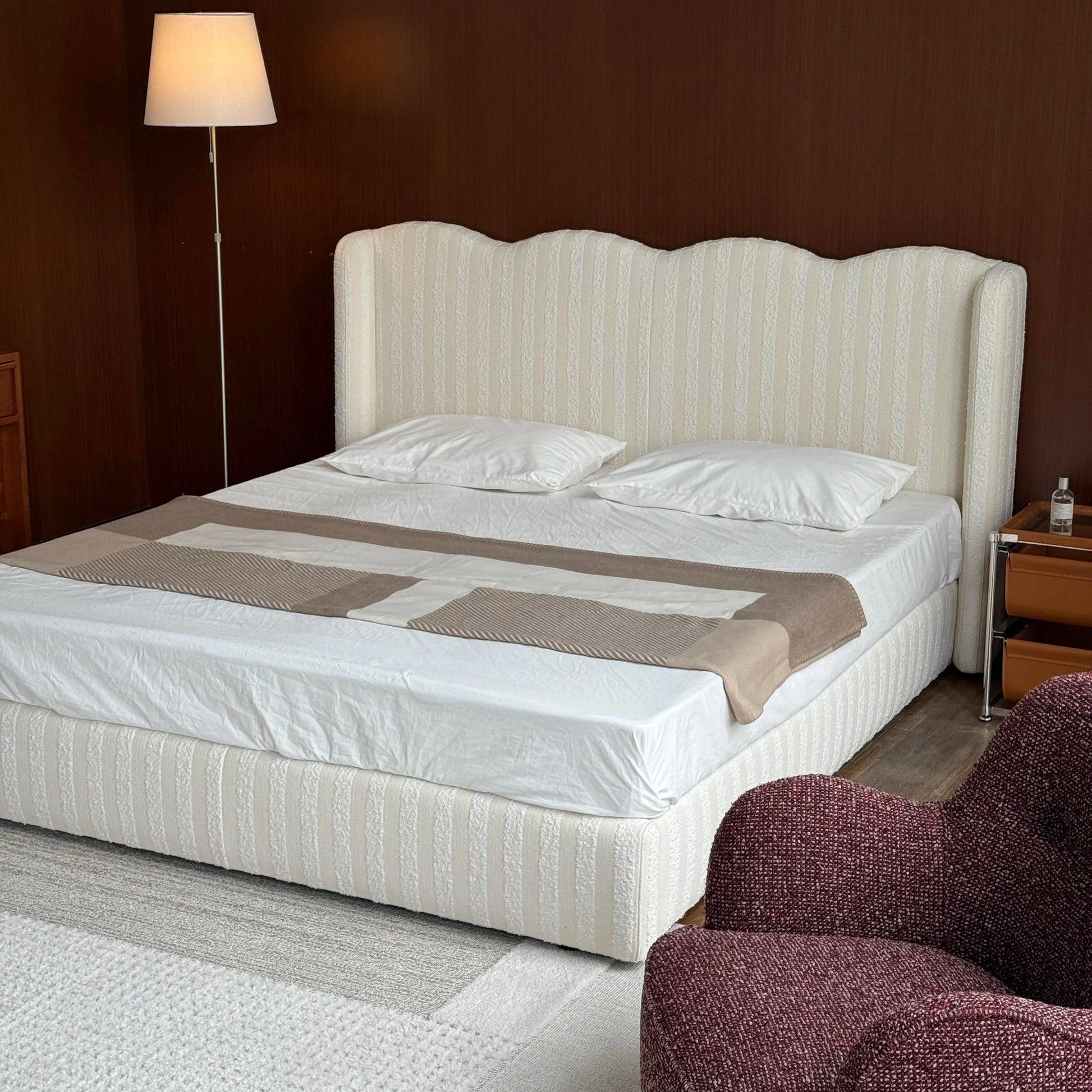 French Antique Upholstered Bed – Linen Fabric Statement Piece 5550