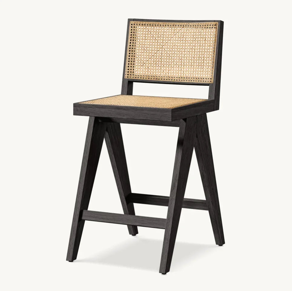 Chandigarh Stool with Cane Seat – Oak Scandinavian Statement Piece | 1600974604138