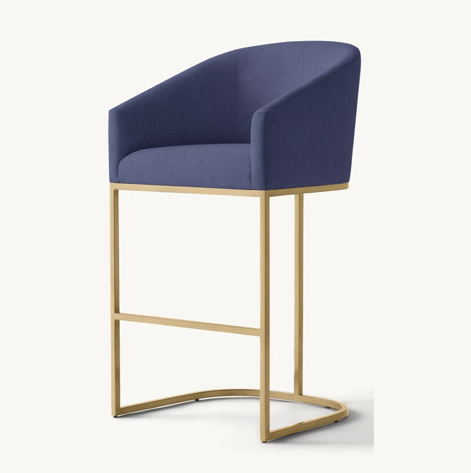 Italian Postmodern Barrelback Bar Stool – Fabric Upholstered Statement Piece
