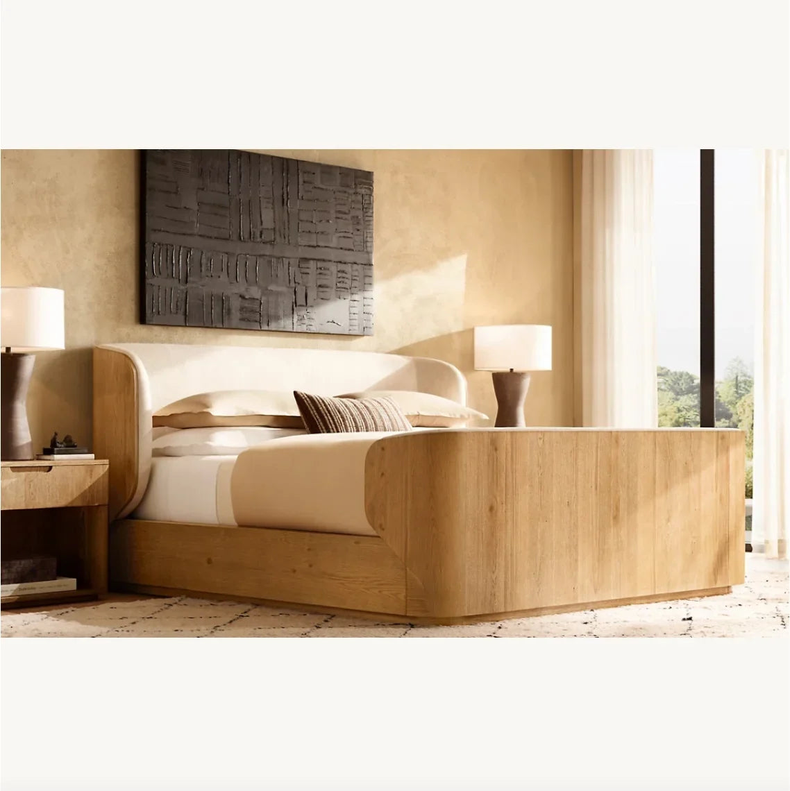 Shelter Bed with Upholstered Headboard – Brushed Oak Modernist Statement Piece