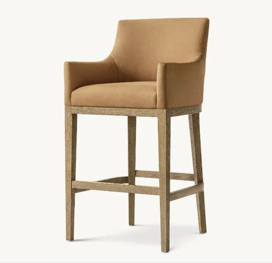 Bar & Counter Stool – Curved Back Leather & Oak Morgen Contemporary