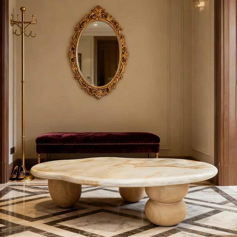 Modern Minimalist Marble Coffee Table Solid Wood Legs Luxury Italian Style