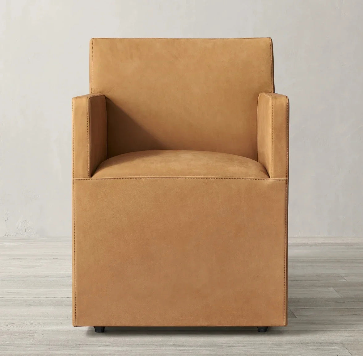 Ellison Dining Armchair with Casters – Leather Solid Wood Re Home