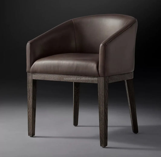 Barrel Back Armchair – Inverted V-Leg Solid Oak & Berkshire Leather Midcentury Chair